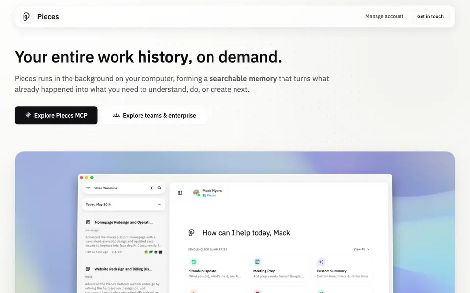 Pieces for Developers homepage screenshot