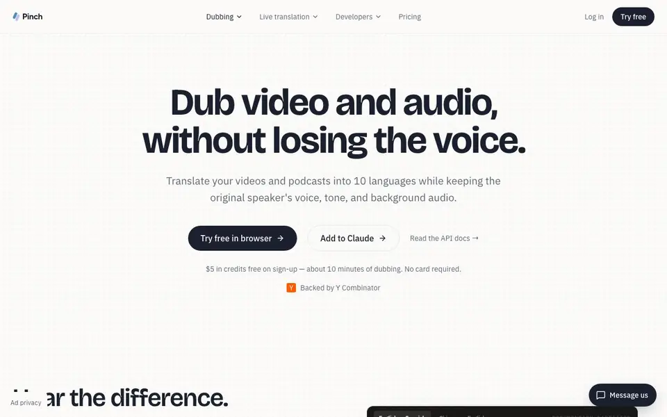 Pinch homepage screenshot