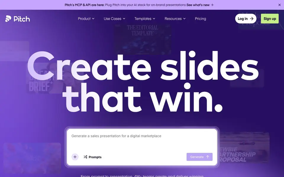Pitch homepage screenshot
