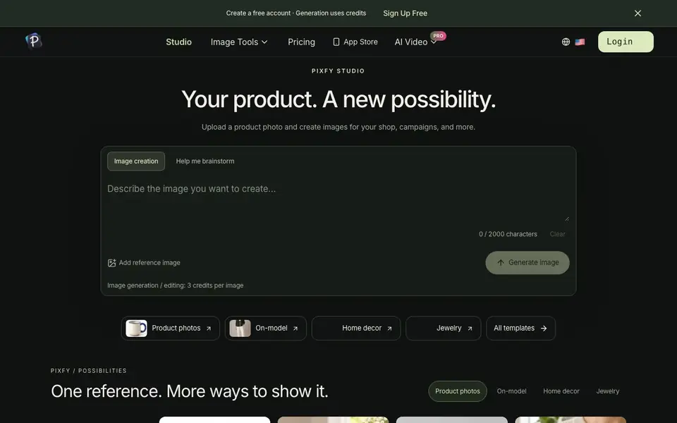Pixfy AI homepage screenshot