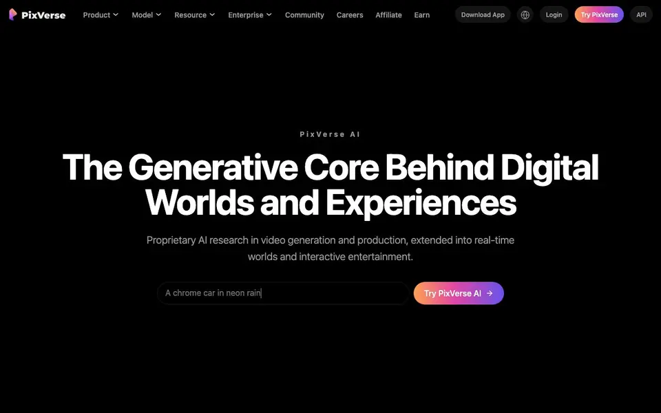 PixVerse homepage screenshot