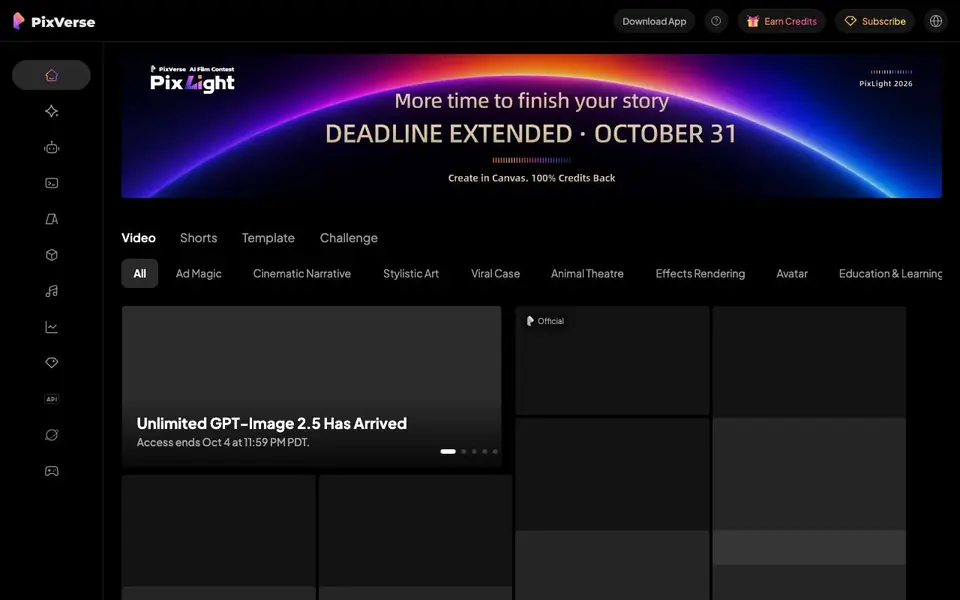 PixVerse homepage screenshot
