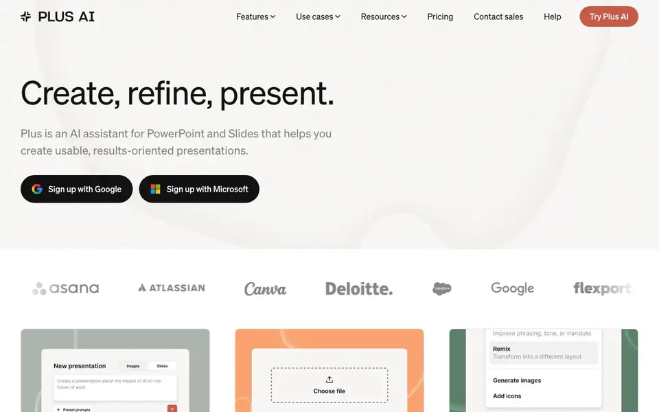 Plus AI homepage screenshot