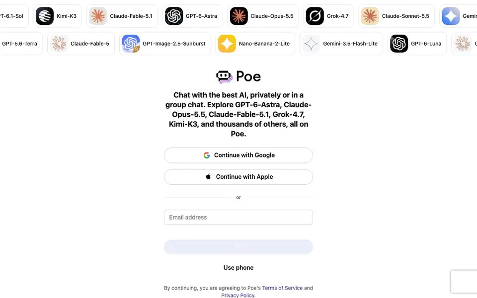 Poe homepage screenshot