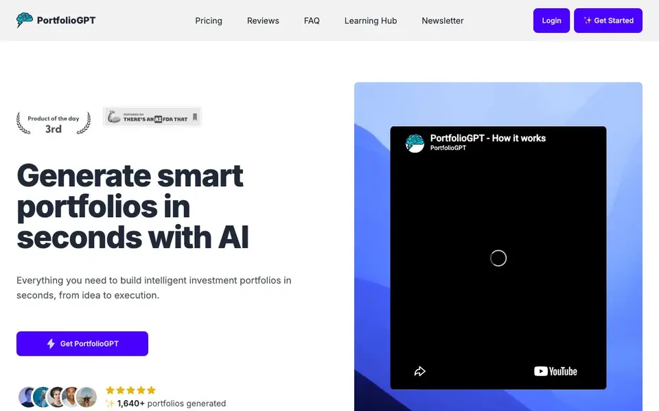 PortfolioGPT homepage screenshot