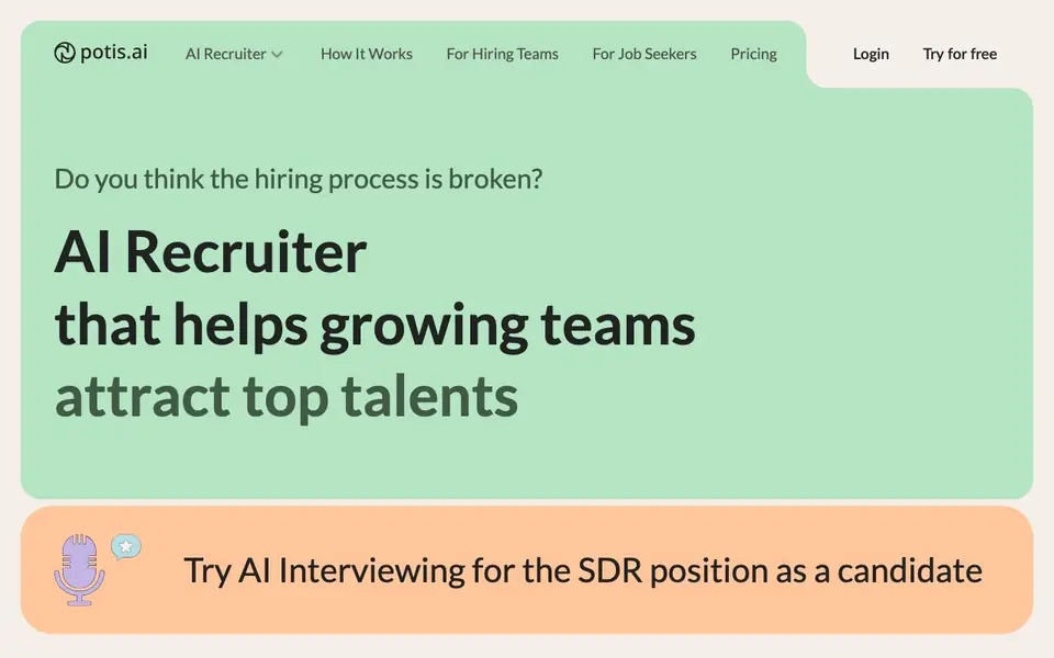 Potis.AI homepage screenshot