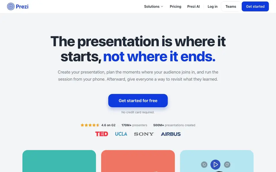Prezi homepage screenshot
