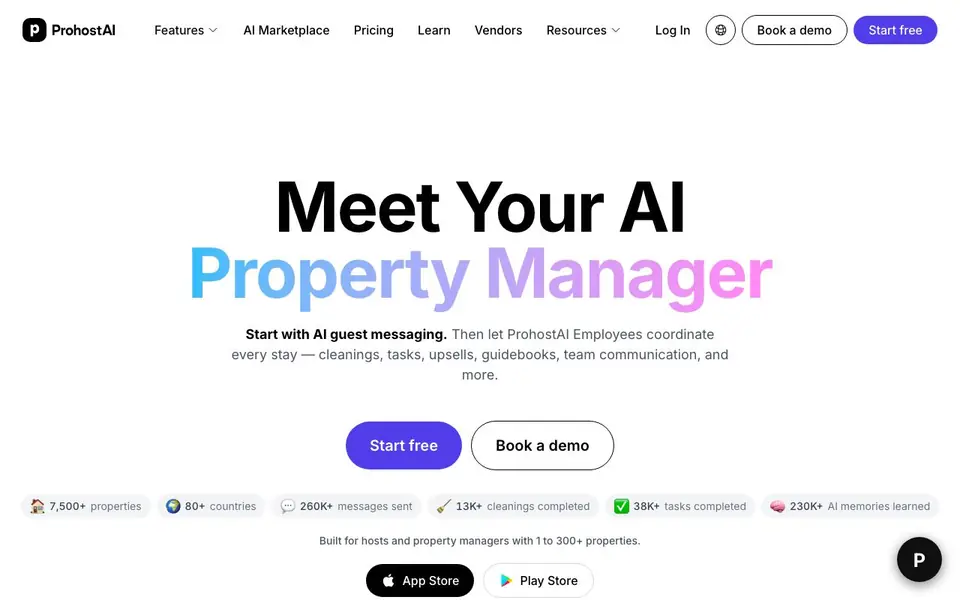 ProhostAI homepage screenshot