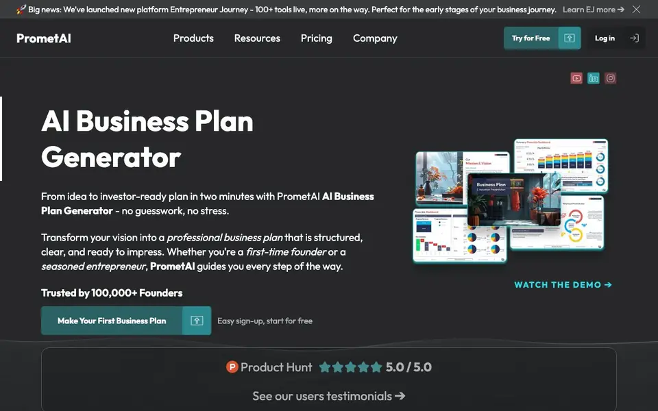 PrometAI homepage screenshot