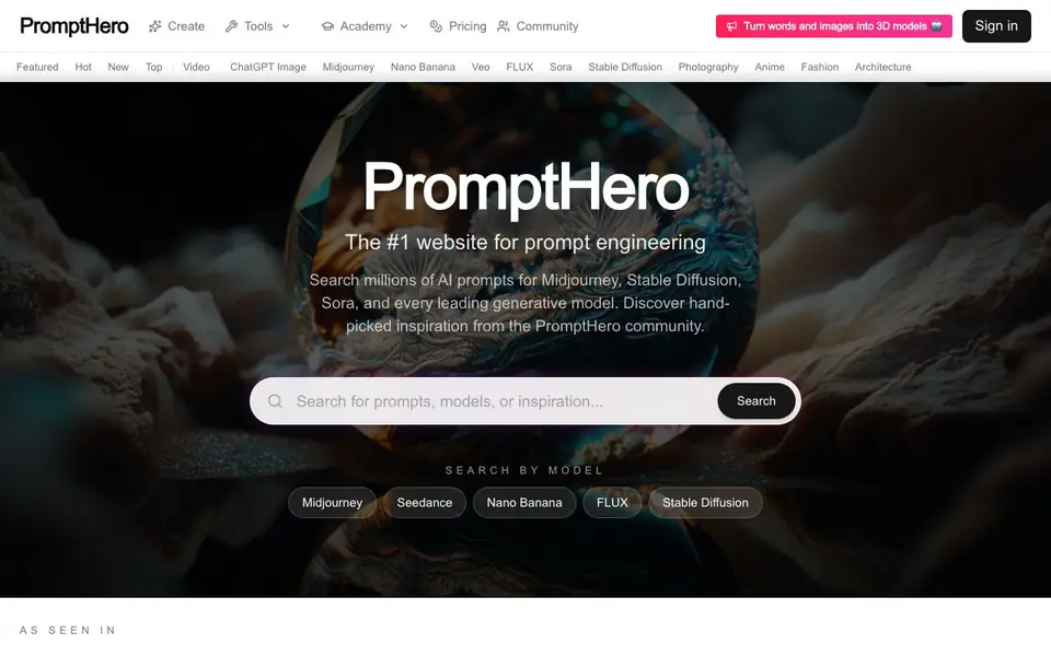 PromptHero homepage screenshot