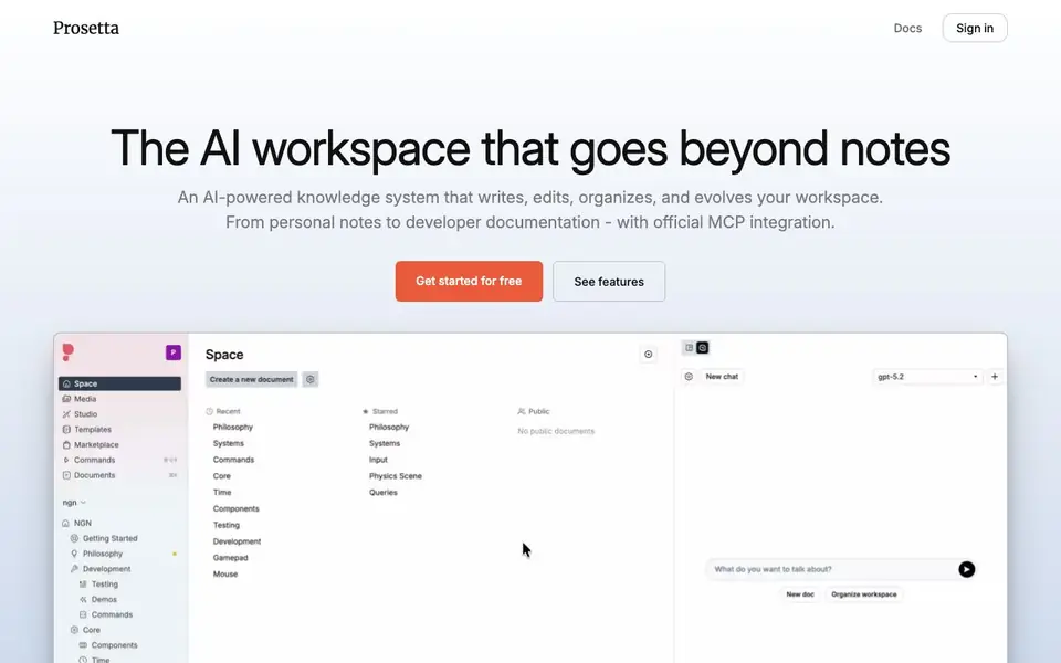 Prosetta homepage screenshot