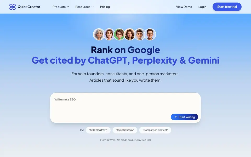 QuickCreator homepage screenshot