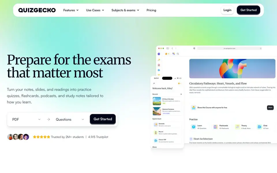 Quizgecko homepage screenshot