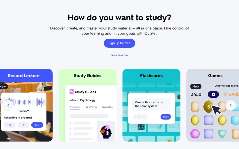 Quizlet homepage screenshot