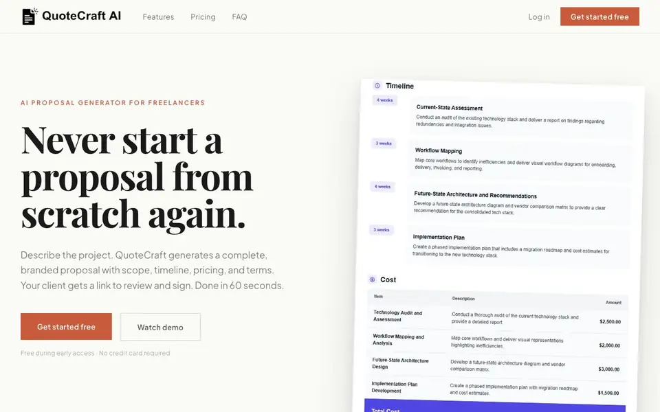 QuoteCraft AI homepage screenshot