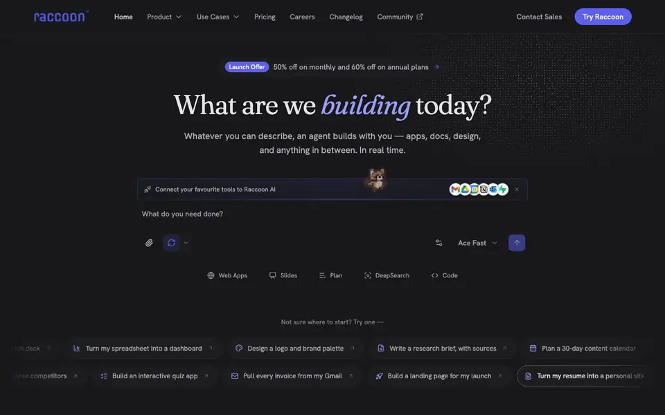 Raccoon AI homepage screenshot
