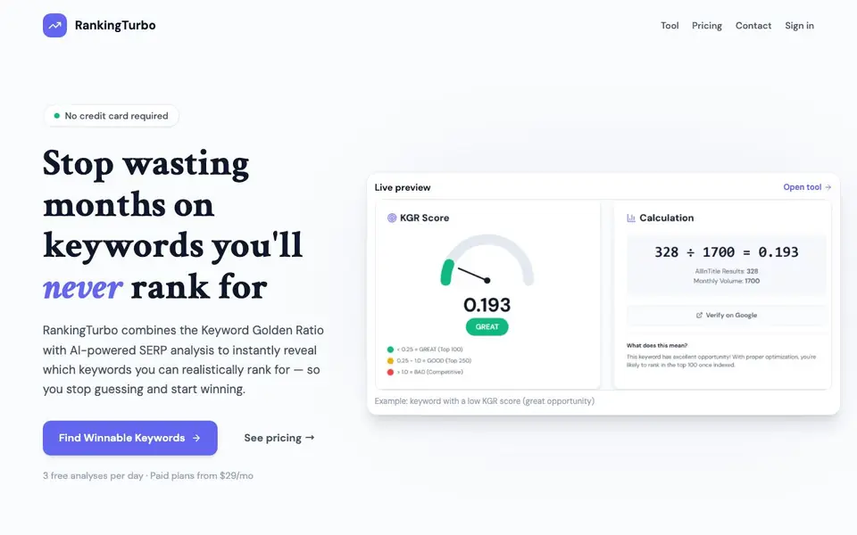 Ranking Turbo homepage screenshot