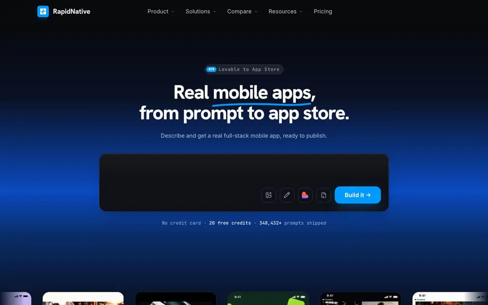 RapidNative homepage screenshot
