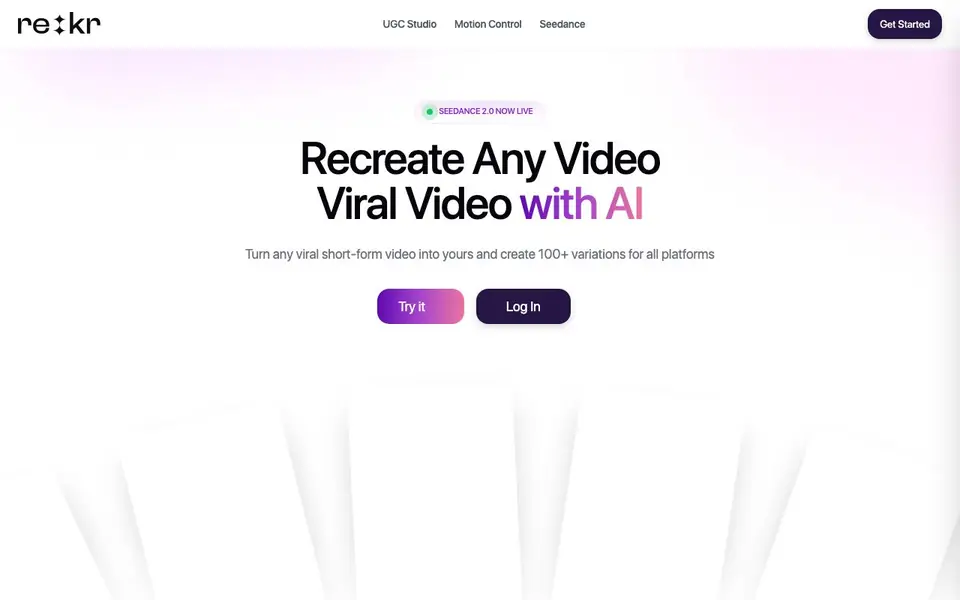 RE:Create Video homepage screenshot