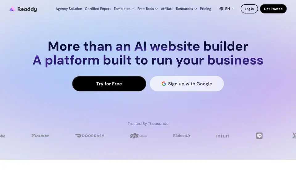 Readdy homepage screenshot