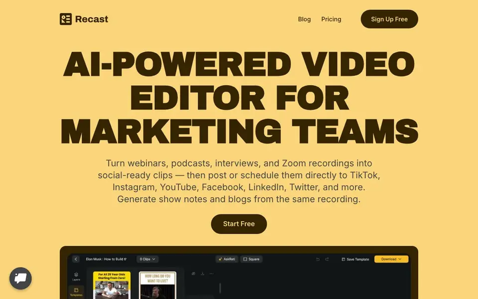 Recast Studio homepage screenshot