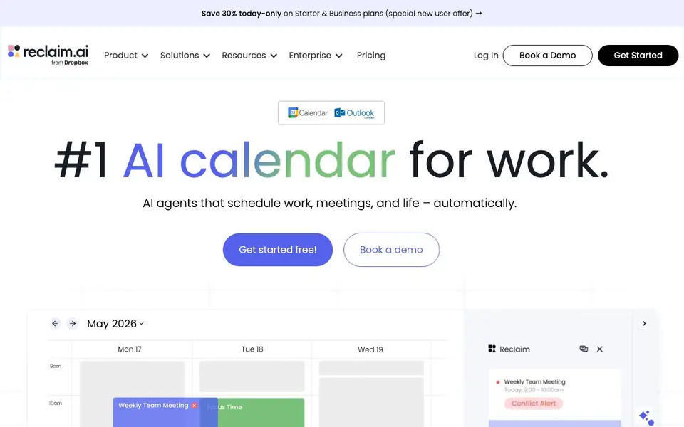 Reclaim homepage screenshot