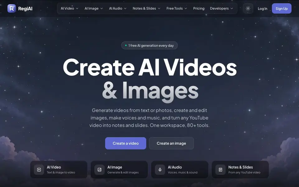 Regi AI homepage screenshot