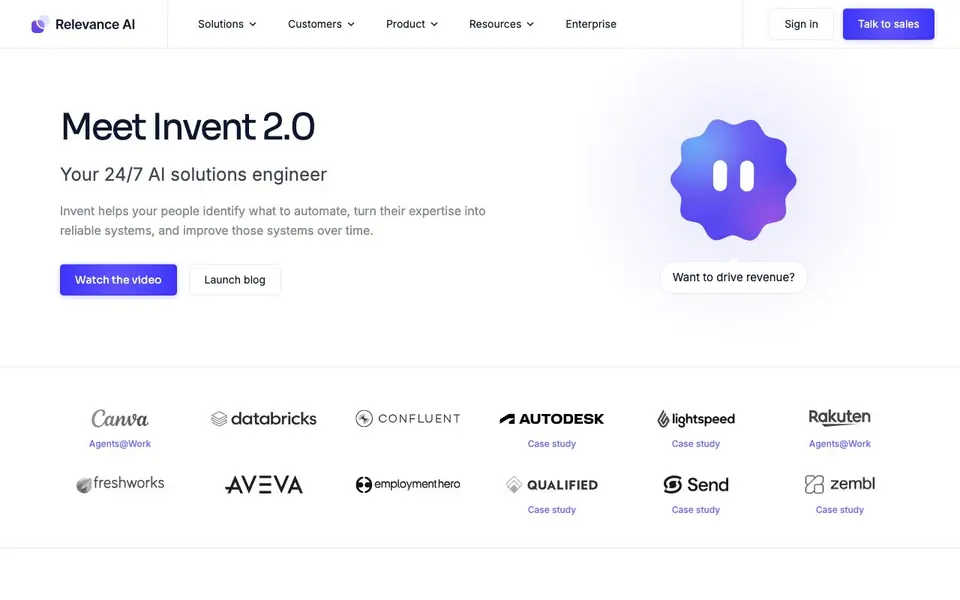 Relevance AI homepage screenshot
