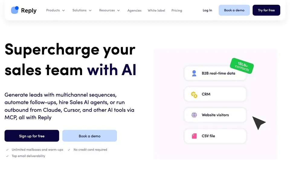 Reply.io homepage screenshot