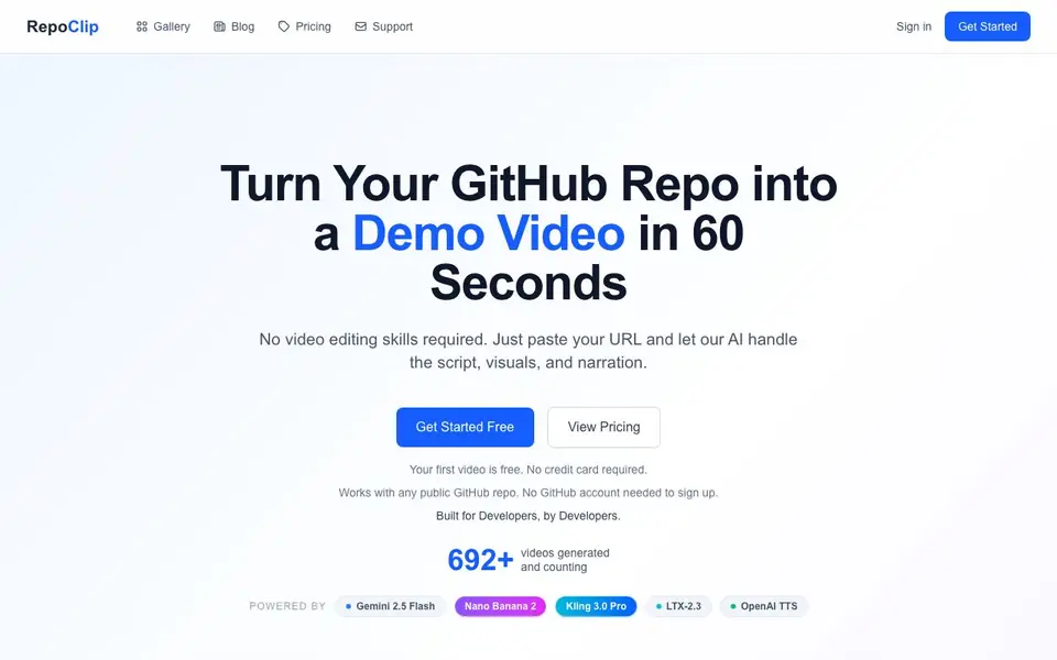 RepoClip homepage screenshot