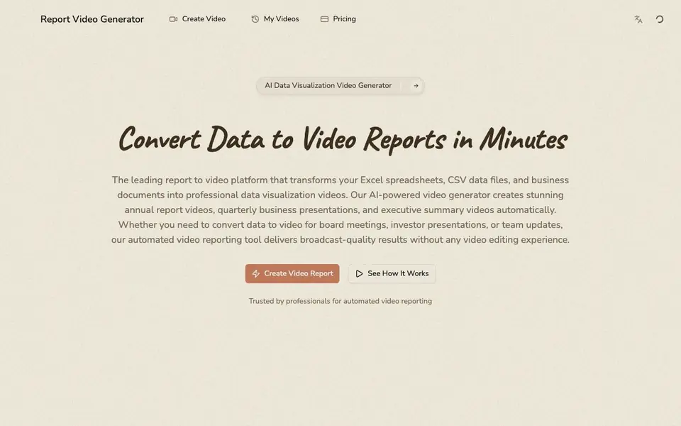 Report Video Generator homepage screenshot