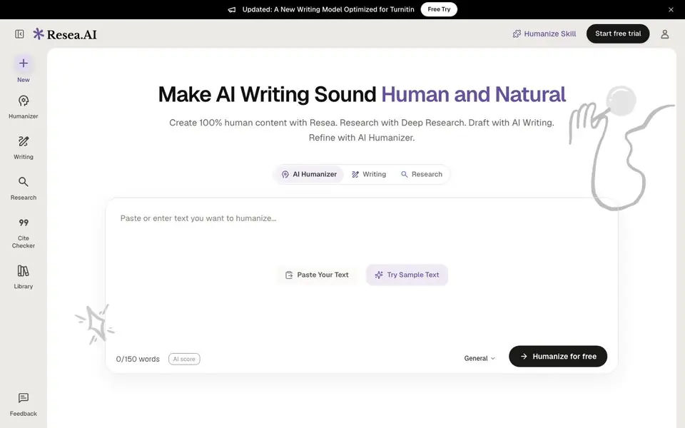 Resea AI homepage screenshot