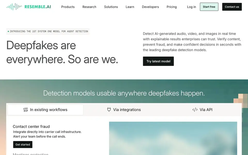 Resemble AI homepage screenshot