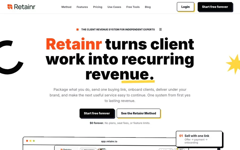 Retainr.io homepage screenshot