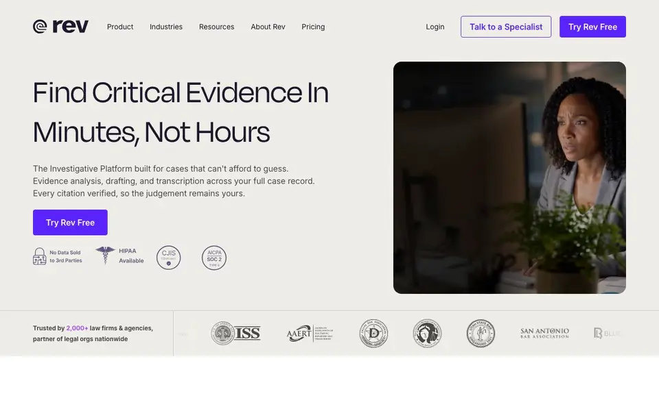 Rev homepage screenshot