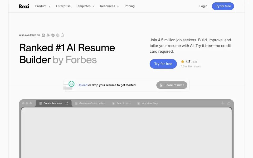 Rezi homepage screenshot