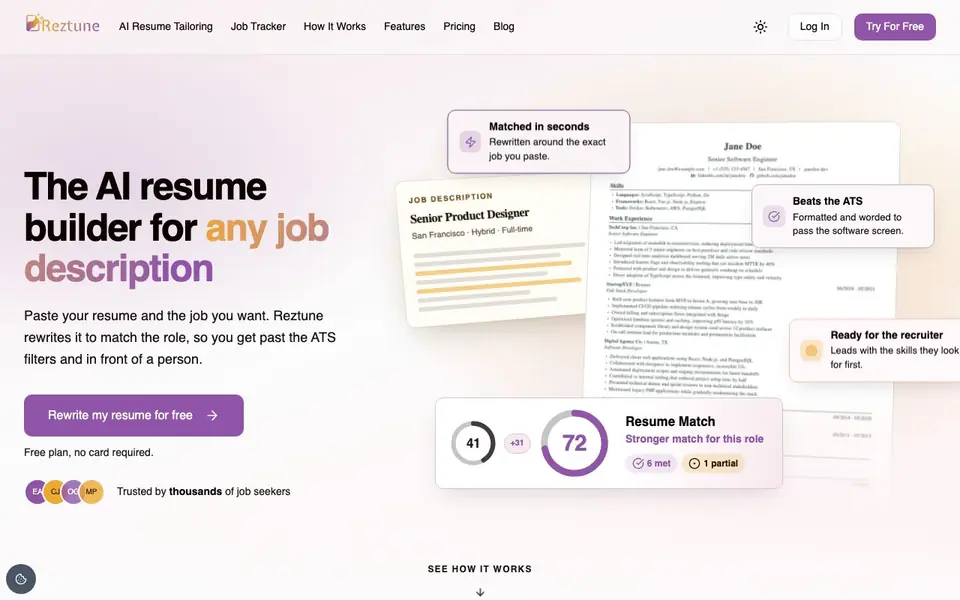 Reztune homepage screenshot