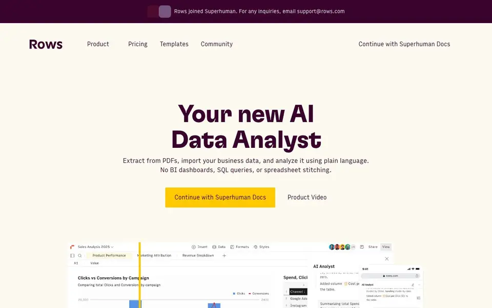 Rows homepage screenshot