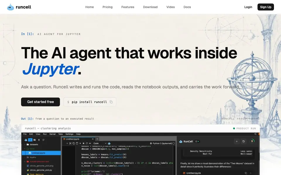Runcell - Jupyter AI Agent homepage screenshot