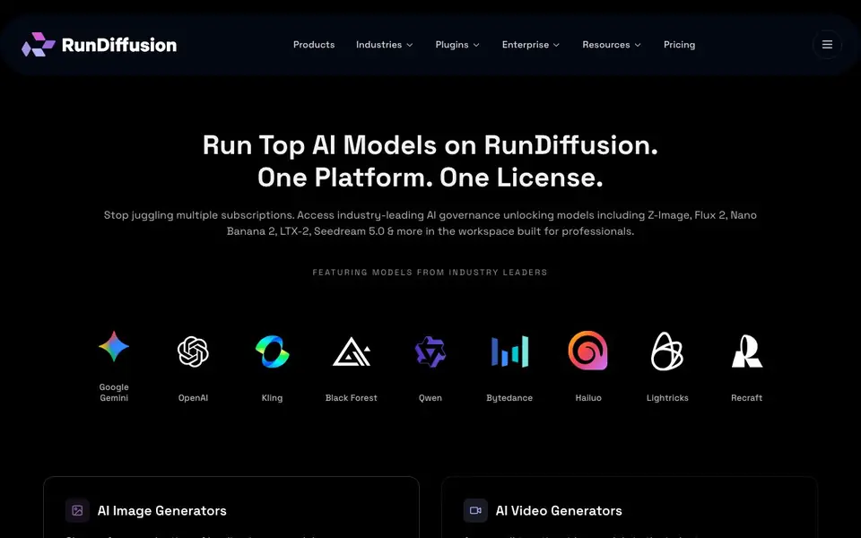 RunDiffusion homepage screenshot