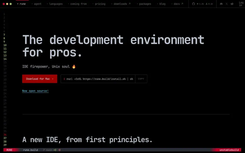rune homepage screenshot