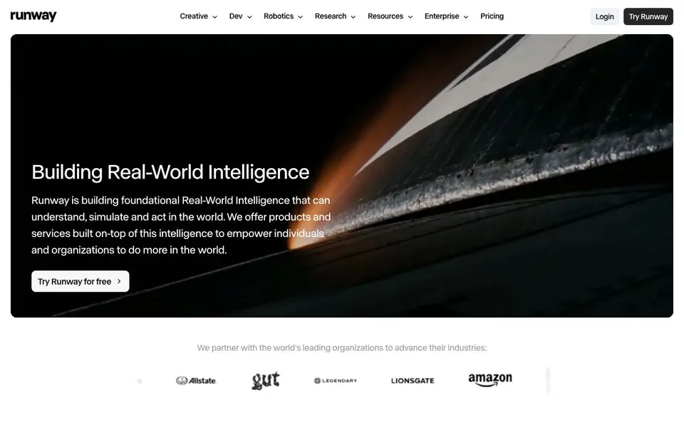 Runway homepage screenshot