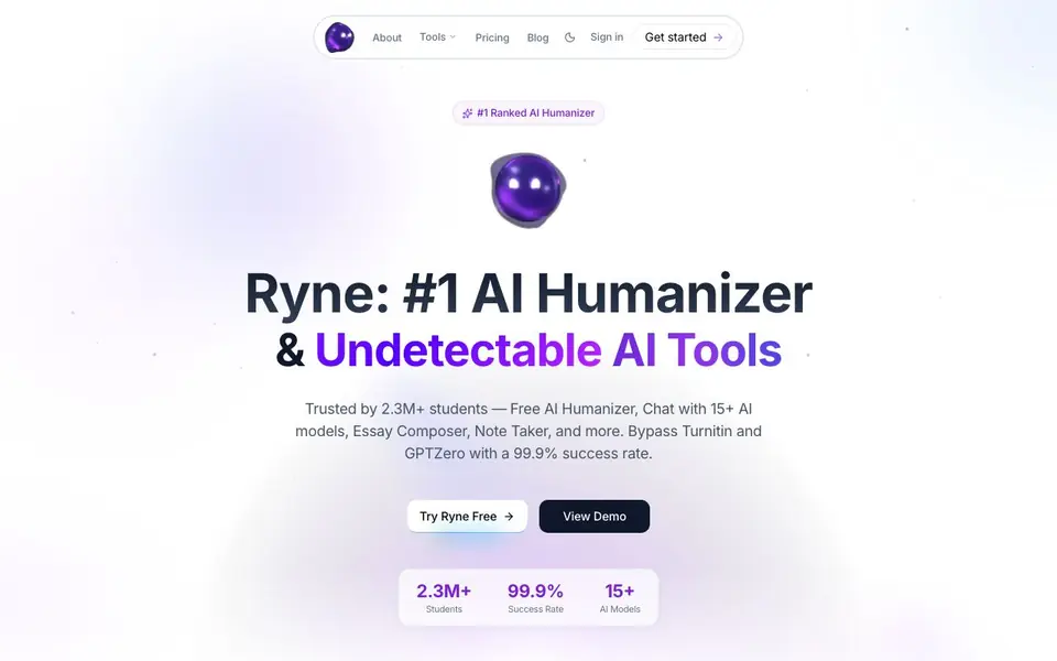Ryne AI homepage screenshot
