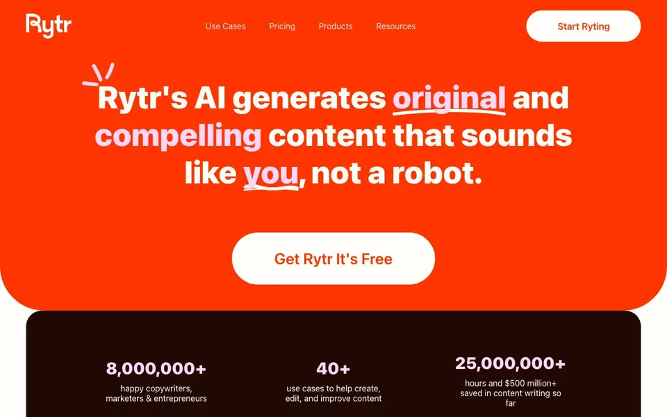 Rytr homepage screenshot