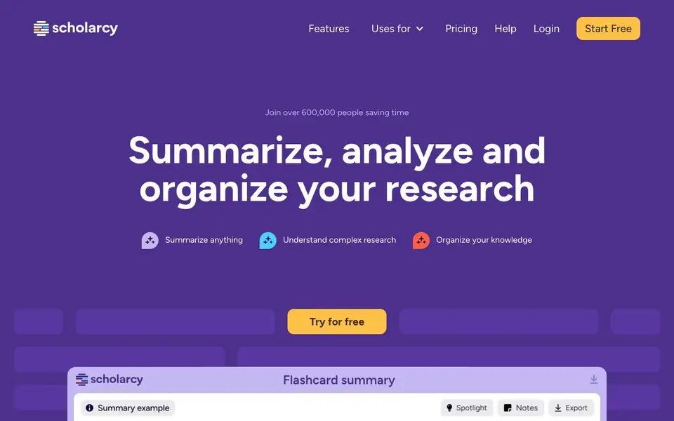Scholarcy homepage screenshot