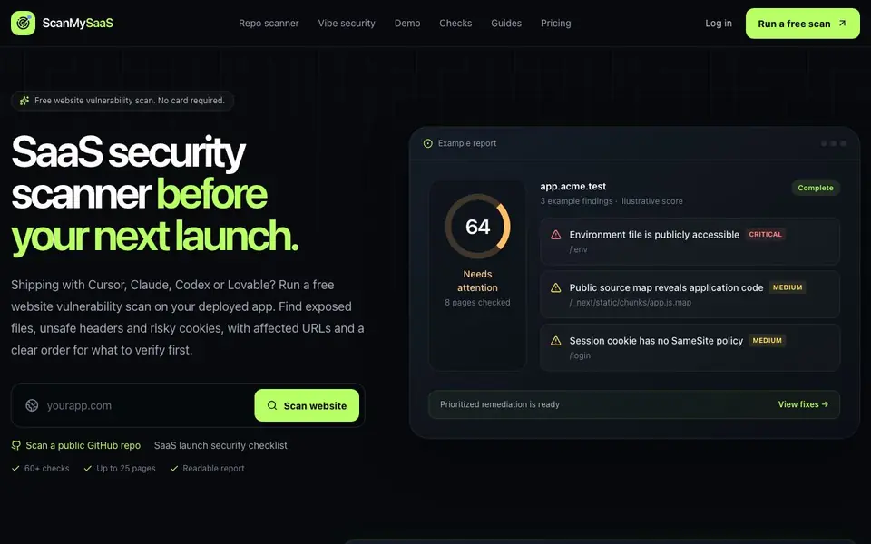 SecureSaaS homepage screenshot