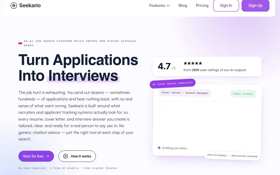 Seekario homepage screenshot