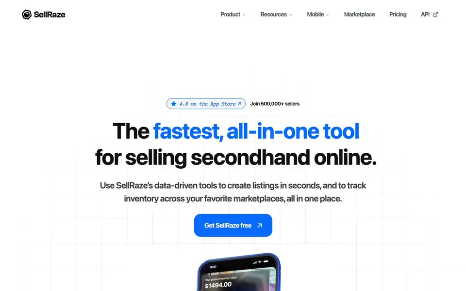 SellRaze homepage screenshot