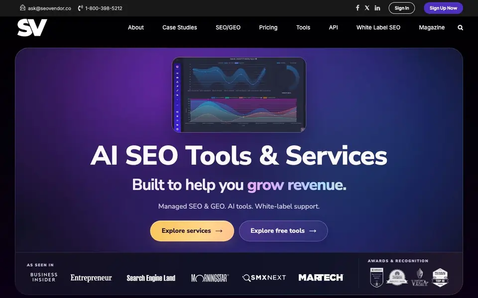 SEO Vendor homepage screenshot