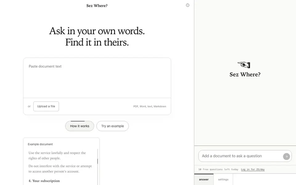 Sezwhere homepage screenshot